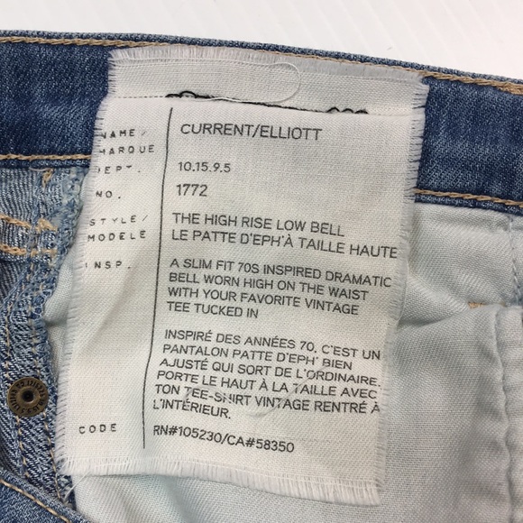 Current/Elliott High Rise Low Bell Jean. Sz 26. Made in USA - Picture 6 of 12